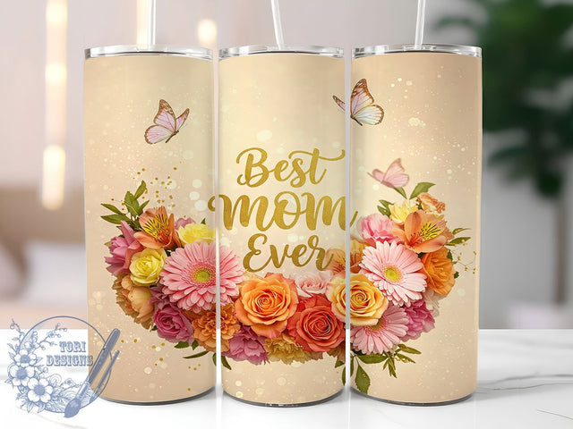 Floral Best Mom Ever Tumbler Wrap, Floral Mom Design, Mother's Day Mug, Mom Gift Cup, Flower Tumbler Wrap, Mom Appreciation Gift, Sublimation Tumbler Wrap Sublimation ToriDesigns 
