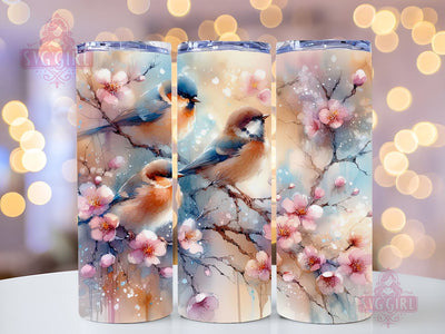 Floral Bird 20oz Tumbler Wrap Sublimation Design, Straight Tapered Tumbler Wrap, Watercolor Bird Tumbler Png, Instant Digital Download Sublimation SvggirlplusArt 