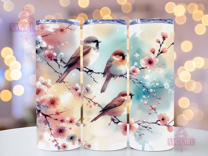 Floral Bird 20oz Tumbler Wrap Sublimation Design, Straight Tapered Tumbler Wrap, Watercolor Bird Tumbler Png, Instant Digital Download Sublimation SvggirlplusArt 