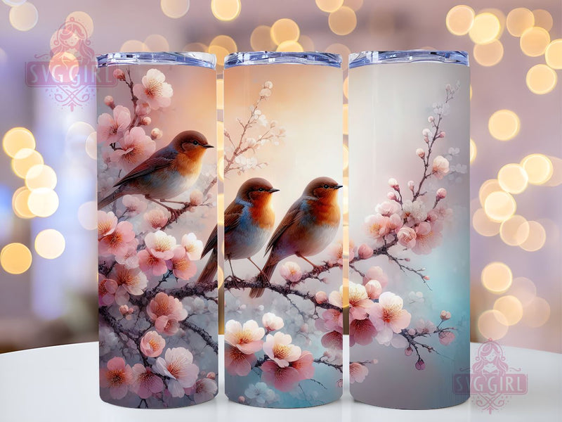 Floral Bird 20oz Tumbler Wrap Sublimation Design, Straight Tapered Tumbler Wrap, Watercolor Bird Tumbler Png, Instant Digital Download Sublimation SvggirlplusArt 