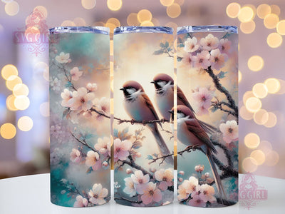 Floral Bird 20oz Tumbler Wrap Sublimation Design, Straight Tapered Tumbler Wrap, Watercolor Bird Tumbler Png, Instant Digital Download Sublimation SvggirlplusArt 