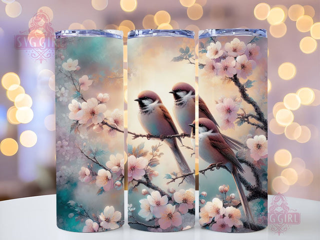 Floral Bird 20oz Tumbler Wrap Sublimation Design, Straight Tapered Tumbler Wrap, Watercolor Bird Tumbler Png, Instant Digital Download Sublimation SvggirlplusArt 