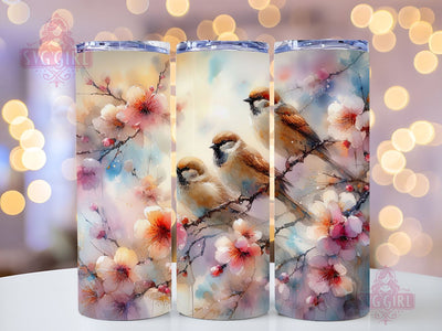 Floral Bird 20oz Tumbler Wrap Sublimation Design, Straight Tapered Tumbler Wrap, Watercolor Bird Tumbler Png, Instant Digital Download Sublimation SvggirlplusArt 