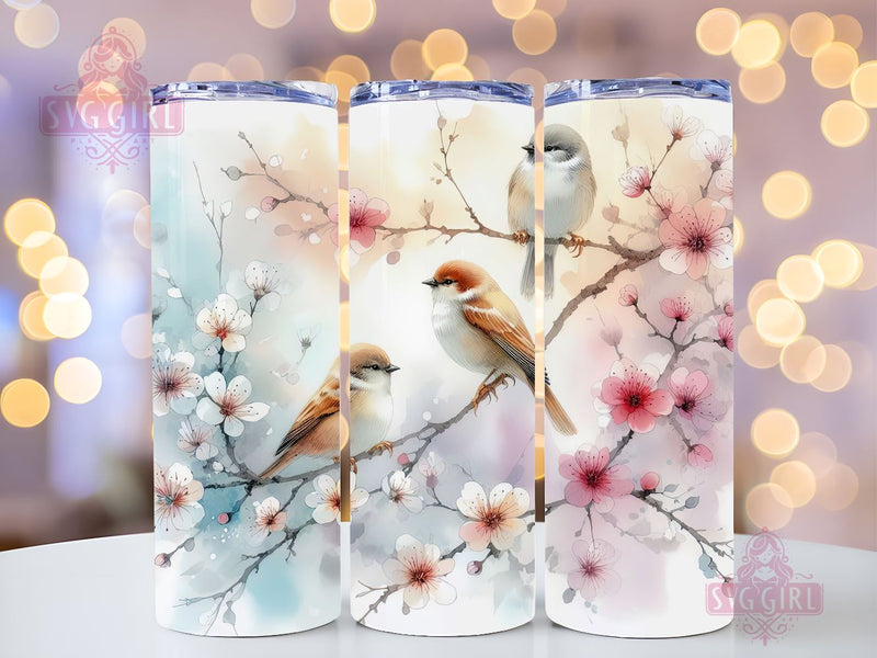 Floral Bird 20oz Tumbler Wrap Sublimation Design, Straight Tapered Tumbler Wrap, Watercolor Bird Tumbler Png, Instant Digital Download Sublimation SvggirlplusArt 