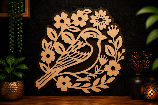 Floral Bird Wreath Laser Cut SVG Design SVG Regulrcrative 