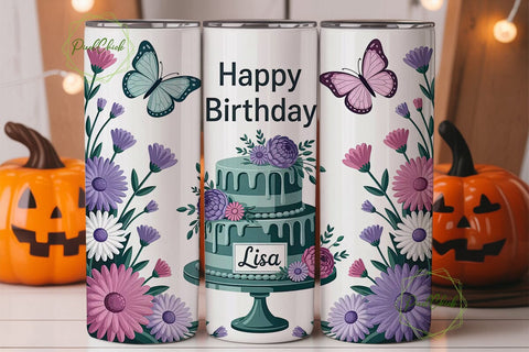 Floral Birthday Cake 20oz Tumbler Wrap Sublimation PixelChick 