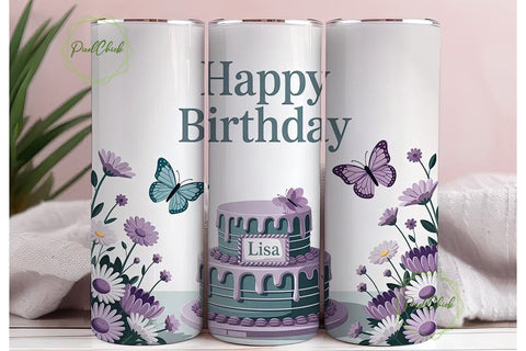 Floral Birthday Cake 20oz Tumbler Wrap Sublimation PixelChick 