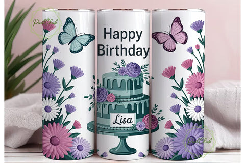 Floral Birthday Cake 20oz Tumbler Wrap Sublimation PixelChick 