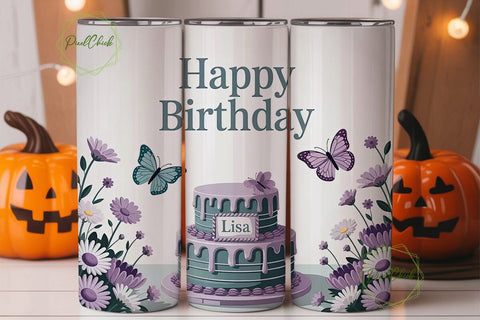 Floral Birthday Cake 20oz Tumbler Wrap Sublimation PixelChick 