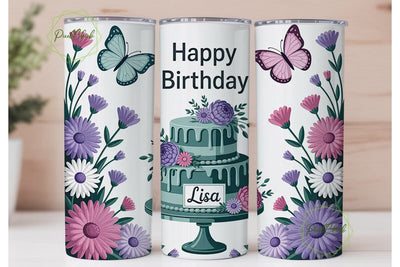 Floral Birthday Cake 20oz Tumbler Wrap Sublimation PixelChick 