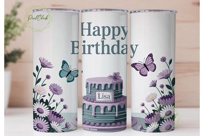 Floral Birthday Cake 20oz Tumbler Wrap Sublimation PixelChick 