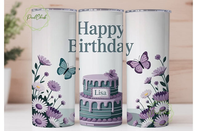 Floral Birthday Cake 20oz Tumbler Wrap Sublimation PixelChick 