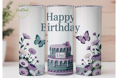 Floral Birthday Cake 20oz Tumbler Wrap Sublimation PixelChick 