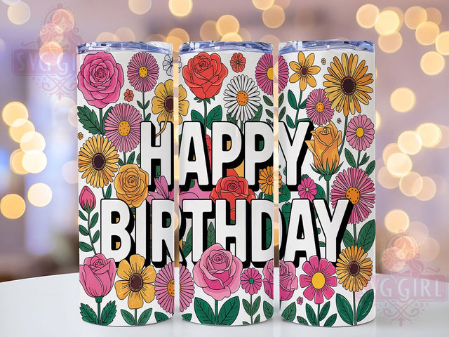 Floral Birthday Celebration Tumbler Wrap, Floral Birthday Tumbler, 20oz Skinny Tumbler, Happy Birthday Wrap, Flower Gift Tumbler, Celebration Tumbler Design, Birthday Sublimation Wrap Sublimation SvggirlplusArt 