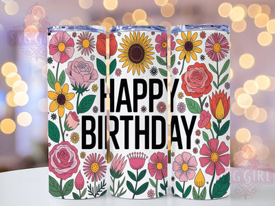 Floral Birthday Celebration Tumbler Wrap, Floral Birthday Tumbler, 20oz Skinny Tumbler, Happy Birthday Wrap, Flower Gift Tumbler, Celebration Tumbler Design, Birthday Sublimation Wrap Sublimation SvggirlplusArt 
