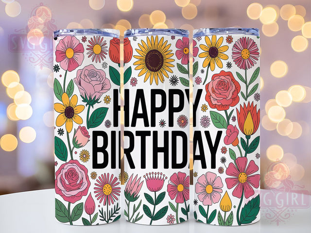 Floral Birthday Celebration Tumbler Wrap, Floral Birthday Tumbler, 20oz Skinny Tumbler, Happy Birthday Wrap, Flower Gift Tumbler, Celebration Tumbler Design, Birthday Sublimation Wrap Sublimation SvggirlplusArt 
