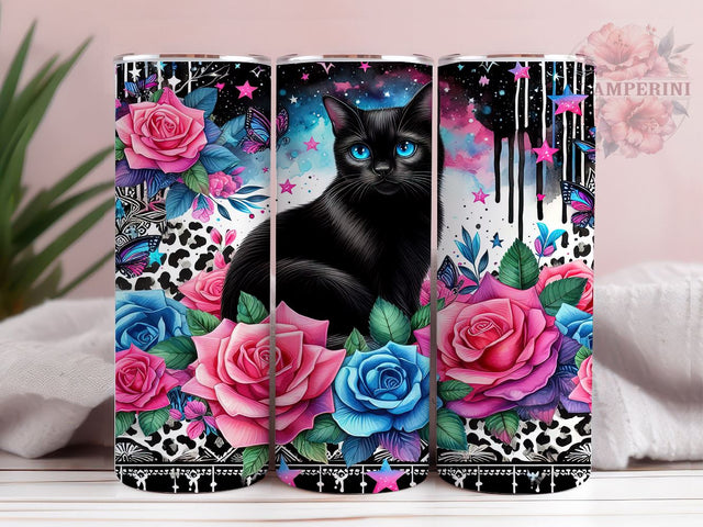 Floral Black Cat 20oz Tumbler Wrap PNG, Cat Lovers Tumbler Png, Straight & Tapered Tumbler Wrap, Instant Digital Download Sublimation Li Zamperini 