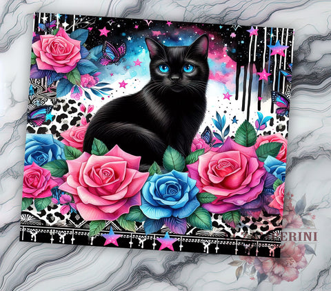 Floral Black Cat 20oz Tumbler Wrap PNG, Cat Lovers Tumbler Png, Straight & Tapered Tumbler Wrap, Instant Digital Download Sublimation Li Zamperini 