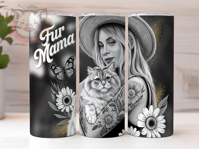 Floral Black Cat Mom Tumbler, Cat Mom Present, Black Cat Gift, Flower Pet Design, Cat Lady Cup, Feminine Pet Gift, Garden Cat Tumbler Sublimation Lara' s Designs 