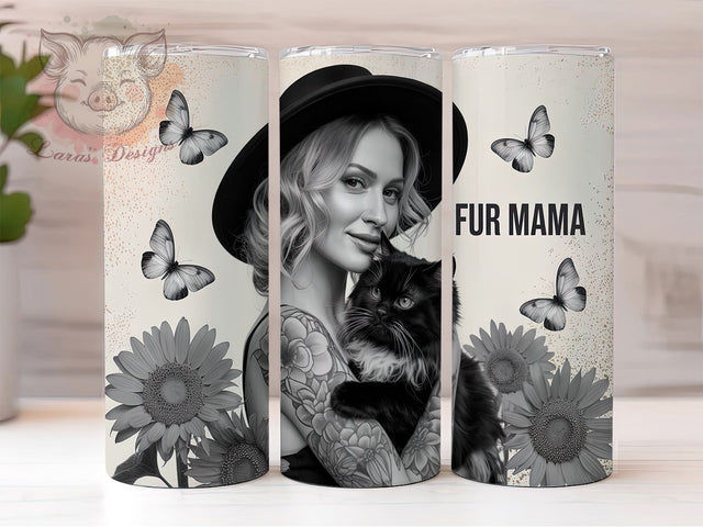 Floral Black Cat Mom Tumbler, Cat Mom Present, Black Cat Gift, Flower Pet Design, Cat Lady Cup, Feminine Pet Gift, Garden Cat Tumbler Sublimation Lara' s Designs 