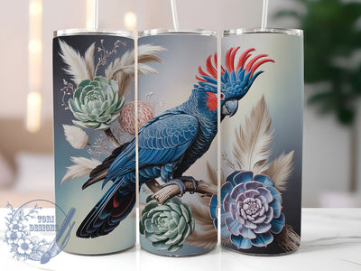 Floral Black Cockatoo Tumbler, Australian Bird, Floral Art, Exotic Wildlife, Native Australian Design, Tumbler Wrap, Sublimation Design, 20oz Tumbler, Botanical Artwork Sublimation ToriDesigns 