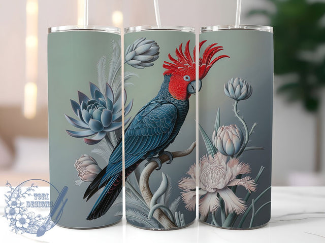 Floral Black Cockatoo Tumbler, Australian Bird, Floral Art, Exotic Wildlife, Native Australian Design, Tumbler Wrap, Sublimation Design, 20oz Tumbler, Botanical Artwork Sublimation ToriDesigns 