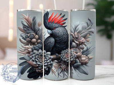 Floral Black Cockatoo Tumbler, Australian Bird, Floral Art, Exotic Wildlife, Native Australian Design, Tumbler Wrap, Sublimation Design, 20oz Tumbler, Botanical Artwork Sublimation ToriDesigns 