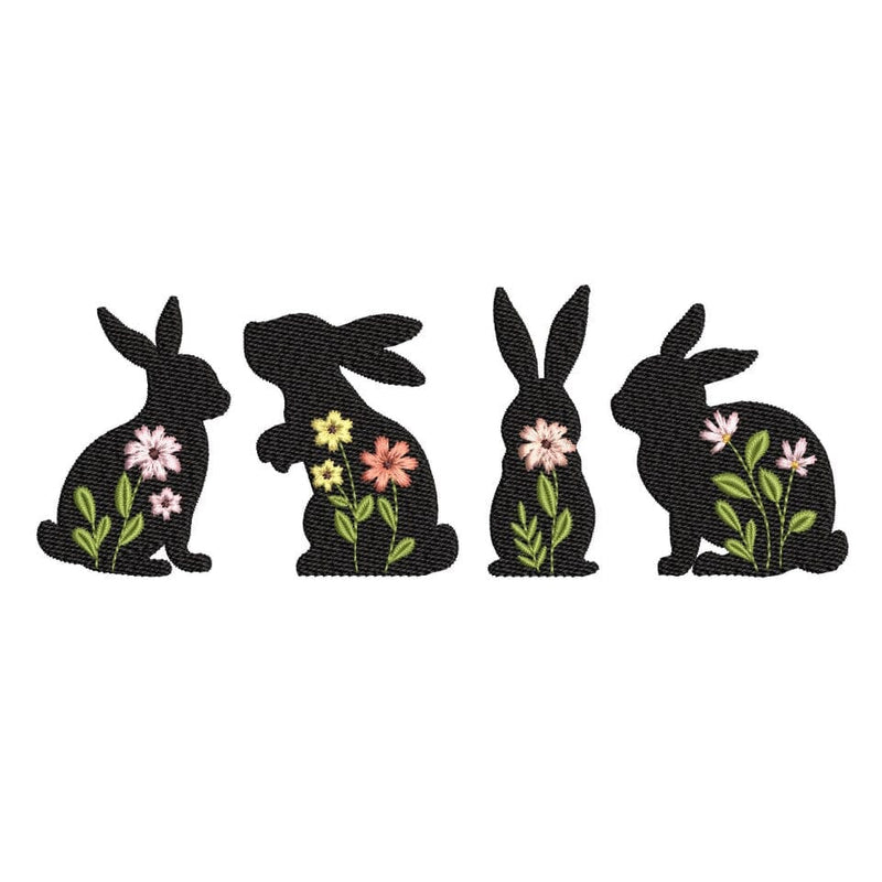 Floral Black Easter Bunnies Embroidery Design, 3 sizes, Instant Download Embroidery/Applique DESIGNS Nino Nadaraia 