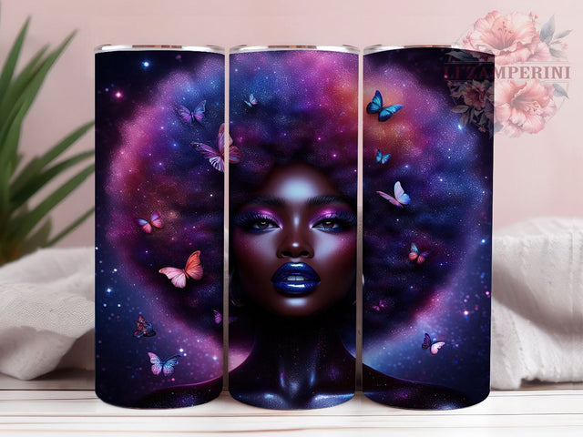 Floral Black Girl Tumbler, Floral Design, Afrocentric Art, Tumbler Wrap, Sublimation Design, 20oz Tumbler, Cultural Artwork Sublimation Li Zamperini 
