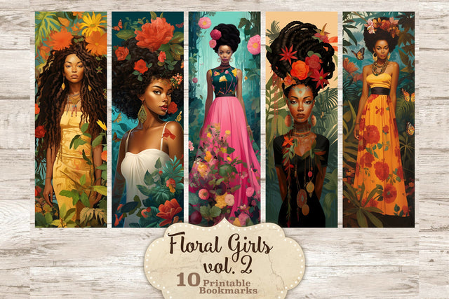 Floral Black Girls Bookmarks | Print And Cut Bookmark Set SVG GlamArtZhanna 