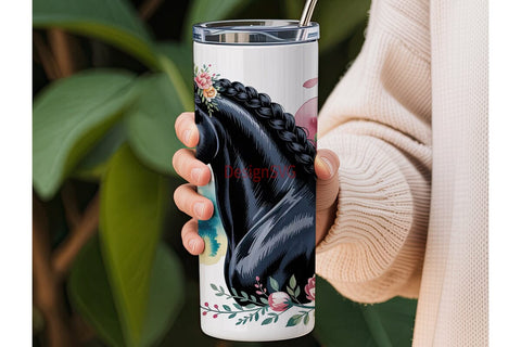 Floral Black Horse 20oz Tumbler Wrap Sublimation DesignSVG 