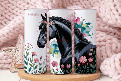 Floral Black Horse 20oz Tumbler Wrap Sublimation DesignSVG 