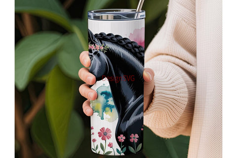 Floral Black Horse 20oz Tumbler Wrap Sublimation DesignSVG 