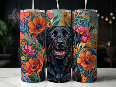 Floral Black Labrador 20oz Tumbler, Floral Black Lab, Black Labrador, Labrador Tumbler, Black Lab Tumbler, Floral Labrador, Black Lab PNG, 20oz Tumbler Wrap Sublimation SvggirlplusArt 