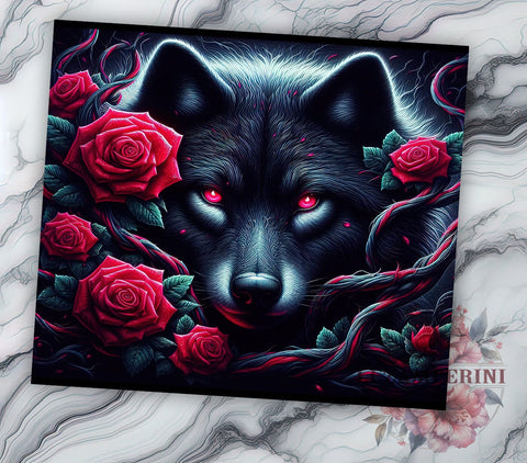 Floral Black Wolf 20oz Tumbler Wrap PNG, Black Wolf Tumbler PNG Sublimation Design, Straight & Tapered Tumbler Wrap, Instant Digital Download Sublimation Li Zamperini 
