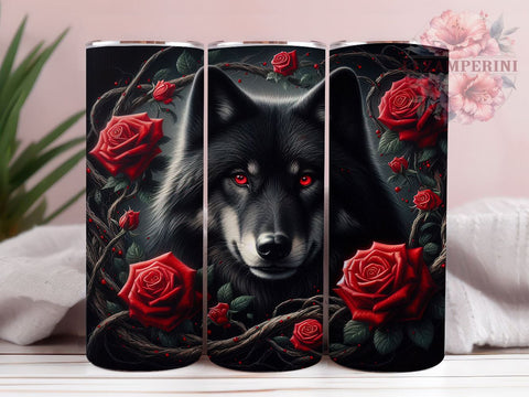 Floral Black Wolf 20oz Tumbler Wrap PNG, Black Wolf Tumbler PNG Sublimation Design, Straight & Tapered Tumbler Wrap, Instant Digital Download Sublimation Li Zamperini 