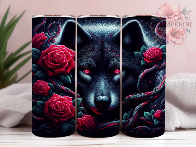Floral Black Wolf 20oz Tumbler Wrap PNG, Black Wolf Tumbler PNG Sublimation Design, Straight & Tapered Tumbler Wrap, Instant Digital Download Sublimation Li Zamperini 