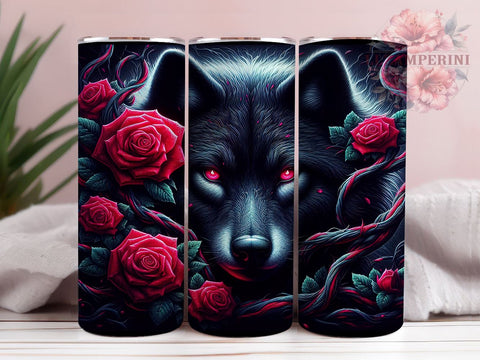Floral Black Wolf 20oz Tumbler Wrap PNG, Black Wolf Tumbler PNG Sublimation Design, Straight & Tapered Tumbler Wrap, Instant Digital Download Sublimation Li Zamperini 