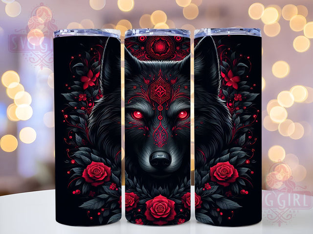 Floral Black Wolf 20oz Tumbler Wrap Sublimation Design, Straight Tapered Tumbler Wrap, Black Wolf Tumbler Png, Instant Digital Download Sublimation SvggirlplusArt 