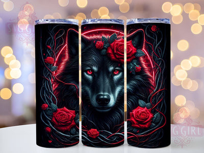 Floral Black Wolf 20oz Tumbler Wrap Sublimation Design, Straight Tapered Tumbler Wrap, Wolf Lovers Tumbler Png, Instant Digital Download Sublimation SvggirlplusArt 