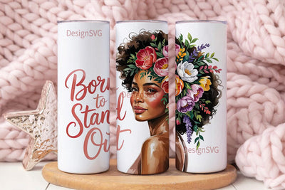 Floral Black Woman Portrait Tumbler Wrap Sublimation DesignSVG 
