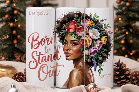Floral Black Woman Portrait Tumbler Wrap Sublimation DesignSVG 