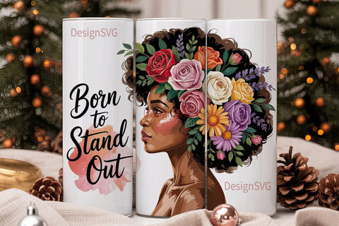 Floral Black Woman Portrait Tumbler Wrap Sublimation DesignSVG 