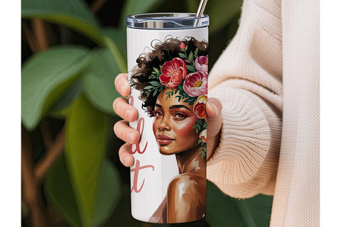 Floral Black Woman Portrait Tumbler Wrap Sublimation DesignSVG 
