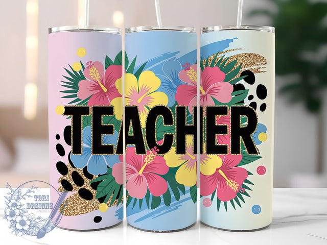 Floral Bloom Teacher Tumbler, Teacher Design, Classroom Pride, Blooming Style, Education Love, 20Oz Tumbler, Sublimation Wrap Sublimation ToriDesigns 