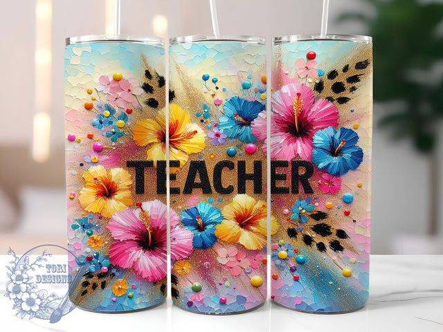 Floral Bloom Teacher Tumbler, Teacher Design, Classroom Pride, Blooming Style, Education Love, 20Oz Tumbler, Sublimation Wrap Sublimation ToriDesigns 