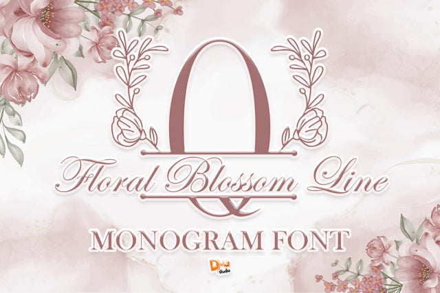 Floral Blossom Line Monogram Font Dm Letter Studio 