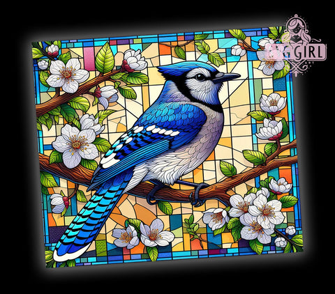 Floral Blue Jay Stained Glass 20oz Tumbler Wrap Sublimation Design, Straight Tapered Tumbler Wrap, Blue Bird Tumbler Png, Instant Digital Download Sublimation SvggirlplusArt 