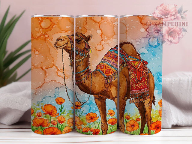 Floral Boho Camel 3D Tumbler Wrap, Floral Camel Tumbler, 3D Animal Design, Desert Theme Cup, Boho Camel Mug, Exotic Animal Tumbler, Sublimation Tumbler Wrap Sublimation Li Zamperini 