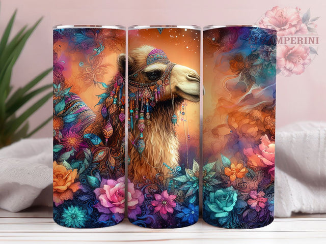 Floral Boho Camel 3D Tumbler Wrap, Floral Camel Tumbler, 3D Animal Design, Desert Theme Cup, Boho Camel Mug, Exotic Animal Tumbler, Sublimation Tumbler Wrap Sublimation Li Zamperini 